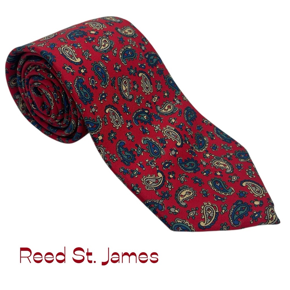 Reed St James Red Blue Paisley Silk Necktie NWOT